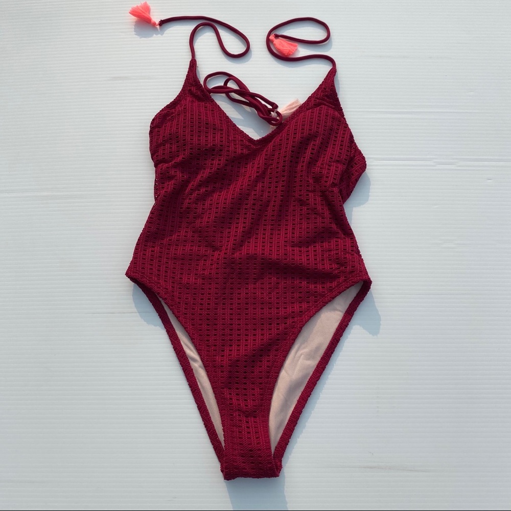 Xhilaration Red Lace Up One Piece Swimsuit Strappy